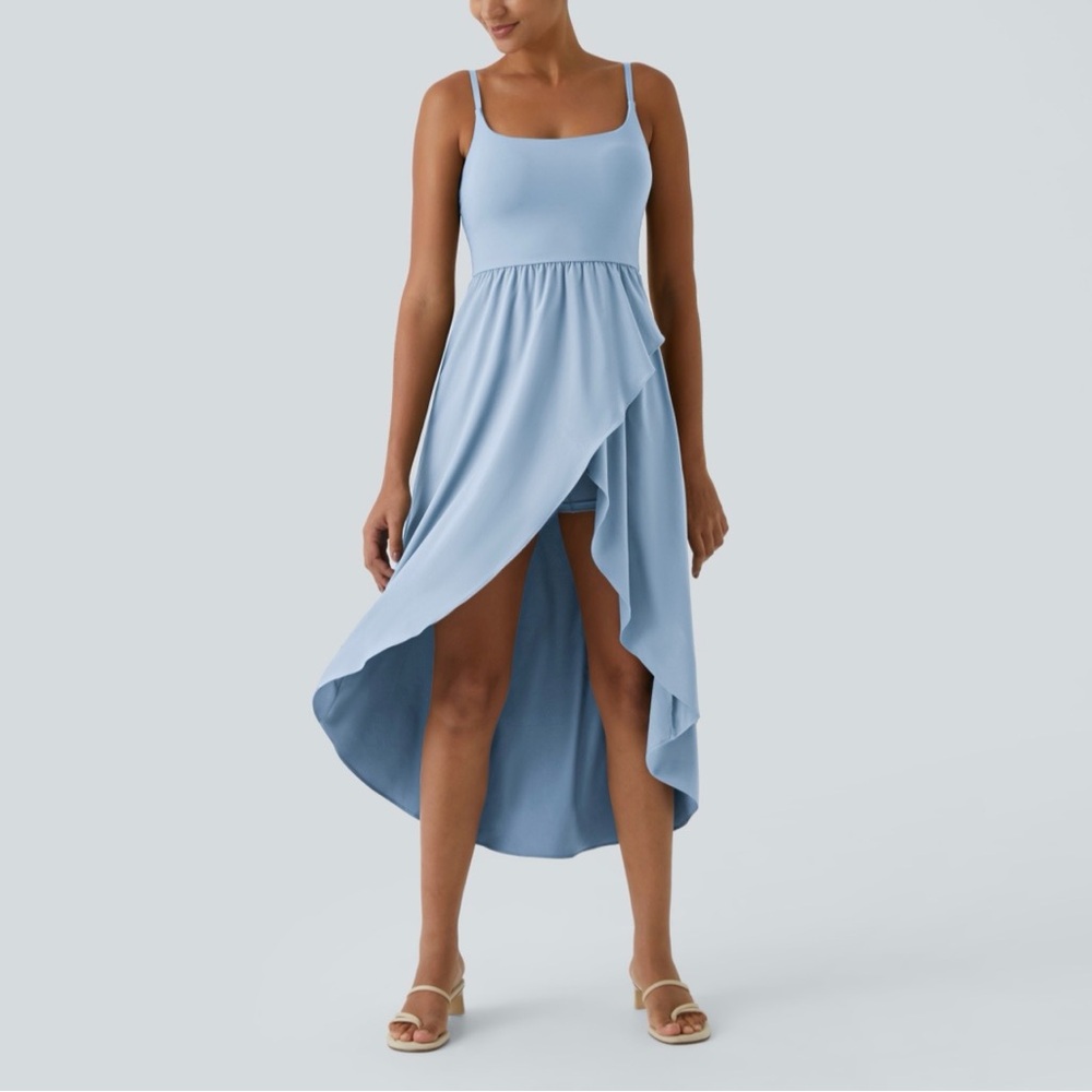 HALARA Light Blue High-Low Midi Dress